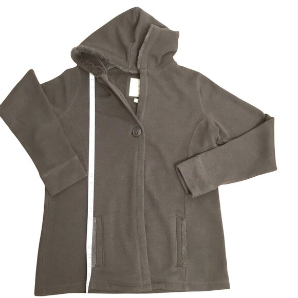 Merona Womens Hooded Brown Fleece Lined Jacket Button Closure Front Pocket Sz L - Picture 5 of 9